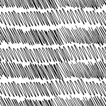 Hand drawn ink doodle simple wave pattern. Monochrome colors. Expressive se.. Illustrazione stock