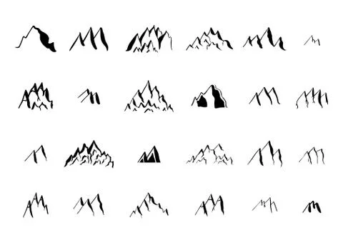 Hand drawn ink mountain elements collection. Stock Illustration
