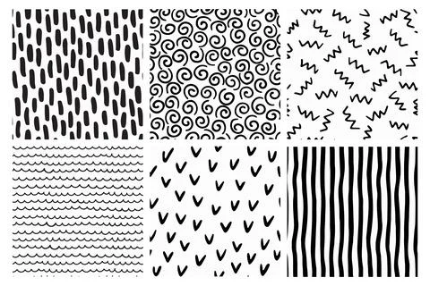 Hand drawn ink pattern and textures set. Stock Illustration