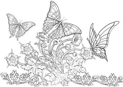 Hand drawn ink pattern. Coloring book for adult Stock Illustration