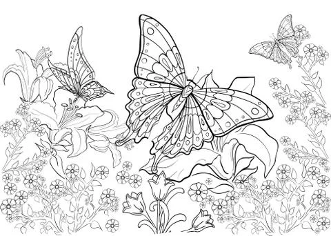 Hand drawn ink pattern. Coloring book for adult Stock Illustration