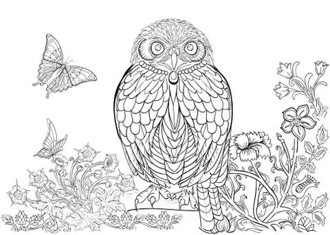 Hand drawn ink pattern. Coloring book for adult Stock Illustration
