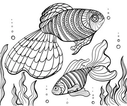 Hand drawn ink pattern. Coloring book for adult Stock Illustration