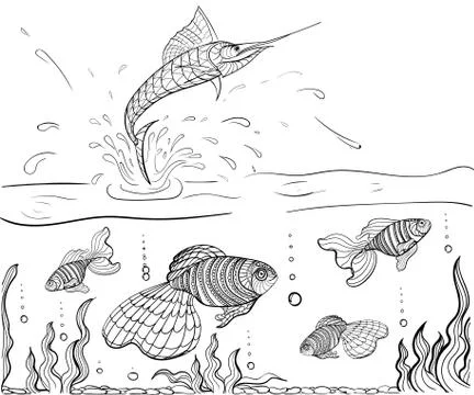 Hand drawn ink pattern. Coloring book for adult Stock Illustration