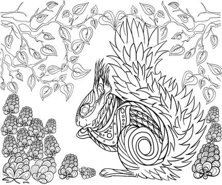 Hand drawn ink pattern. Coloring book for adult Stock Illustration