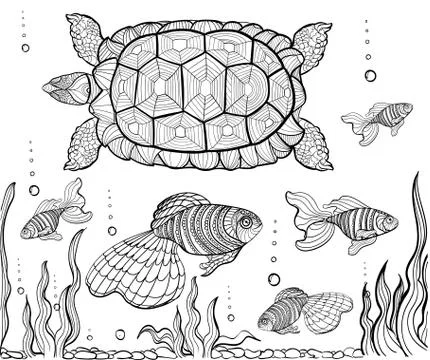 Hand drawn ink pattern. Coloring book for adult Stock Illustration