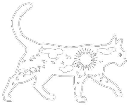 Hand drawn ink pattern. Coloring book for adult. Vector illustration cat 스톡 일러스트