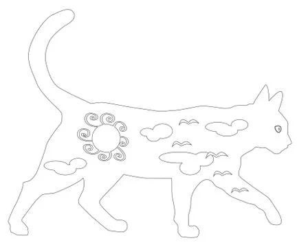Hand drawn ink pattern. Coloring book for adult. Vector illustration cat Stock Illustration