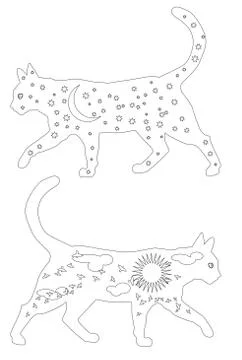 Hand drawn ink pattern. Coloring book for adult. Vector illustration cat Illustrazione stock