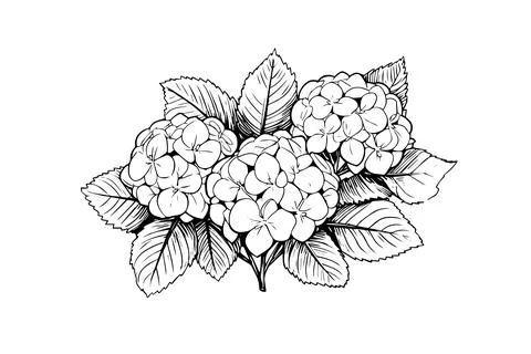 Hand drawn ink sketch hydrangea flowers. Vector illustration in engraving style. Stock Illustration