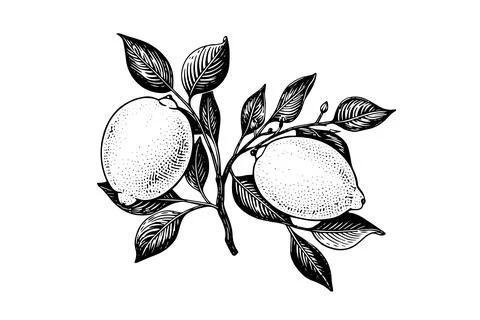 Hand drawn ink sketch vector illustration of lemon. Citrus in engraving style Stock Illustration