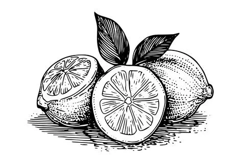 Hand drawn ink sketch vector illustration of lemon. Citrus in engraving style Illustrazione stock