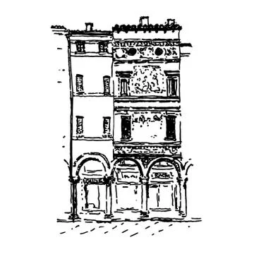 Hand-drawn in ink vector illustration of Italian house facades. Black line Stock Illustration