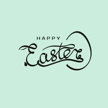 Hand drawn inscription Happy Easter with rabbit silhouette in letter E and eg Stock Illustration
