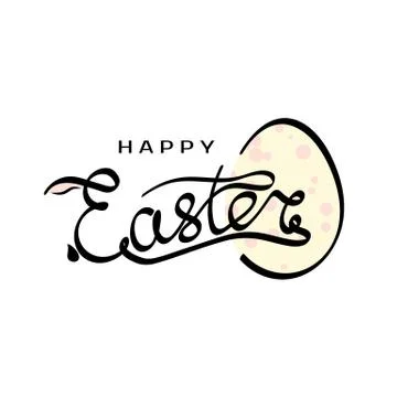 Hand drawn inscription Happy Easter with rabbit silhouette in letter E and eg Stock Illustration