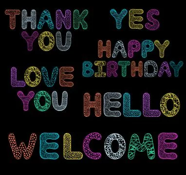 Hand drawn inscriptions on black background Stock Illustration