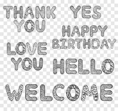 Hand drawn inscriptions on transparent background Stock Illustration