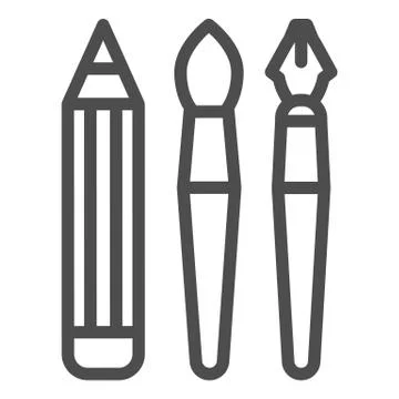 Hand drawn instruments line icon. Pencil, pen, brush symbol, outline style Stock Illustration