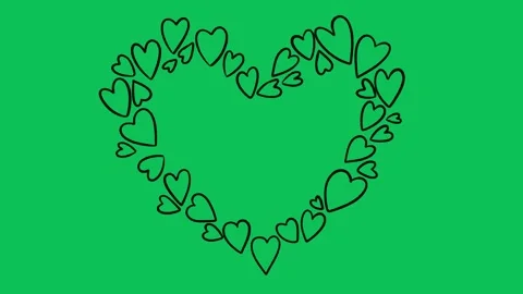 Hand Drawn Interlocking Black Hearts Wreath Animation on Green Screen Overlay Vídeos de archivo 336579168