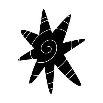 Hand drawn irregular eight point star vector with white spiral silhouette, .. Иллюстрация