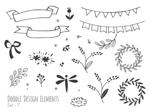 Hand drawn isolated doodle design elements Stock Illustration