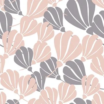 Hand drawn isolated seamless pattern with blue and pink colored flowers silho Stock Illustration