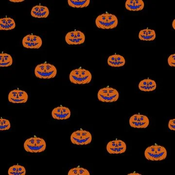 Hand drawn jack-o-lantern seamless pattern - halloween background Stock Illustration
