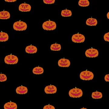 Hand drawn jack-o-lantern seamless pattern - halloween background Stock Illustration