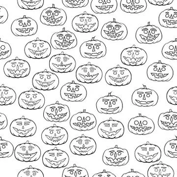 Hand drawn jack-o-lantern seamless pattern - halloween background Stock Illustration