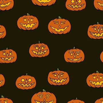 Hand drawn jack-o-lantern seamless pattern - halloween background Stock Illustration