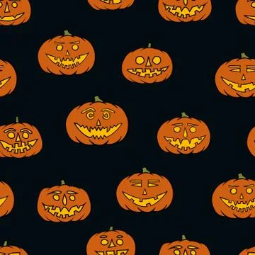 Hand drawn jack-o-lantern seamless pattern - halloween background Stock Illustration