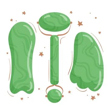 Hand-drawn jade roller and gua sha illustration Stock Illustration