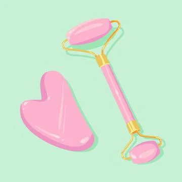 Hand drawn jade roller and gua sha Stock Illustration