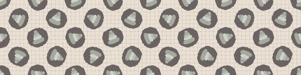Hand drawn japanese stone stack symbol seamless border pattern. Soft ecru beige Stock Illustration