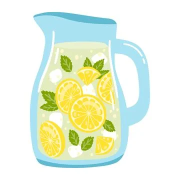 Hand drawn jar with lemonade and mint. Vector illustration of fresh summer drink Stock Illustration