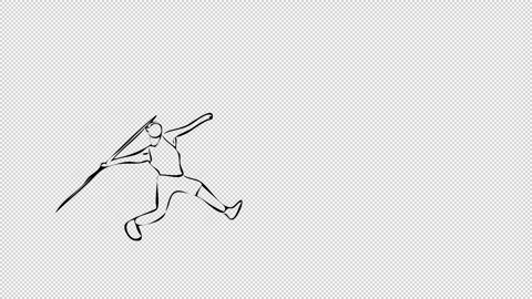 Hand drawn Javelin Throw man with transparent (alpha) background Stock Footage 249595340