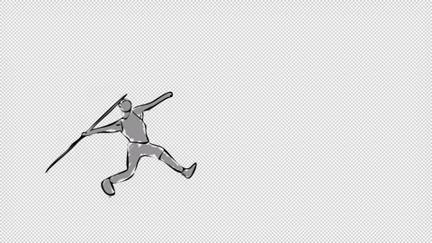 Hand drawn Javelin Throw man with transparent (alpha) background Stock Footage 249595375