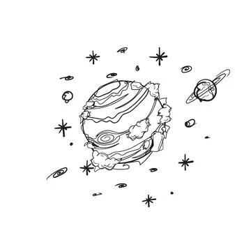 Hand Drawn Jupiter Planet with Clouds Doodle Illustration Иллюстрация