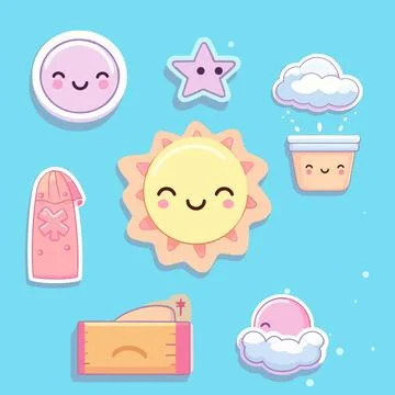 Hand drawn kawaii objects collection Stock Illustration