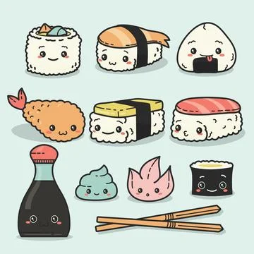 Hand drawn kawaii objects collection Stock Illustration