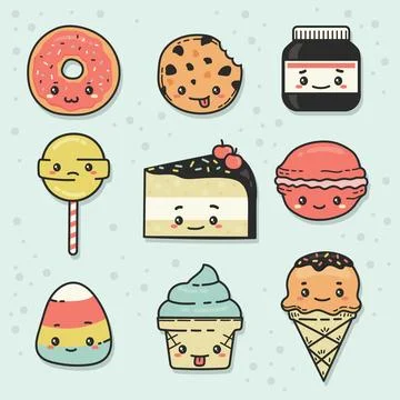Hand drawn kawaii objects collection Stock Illustration