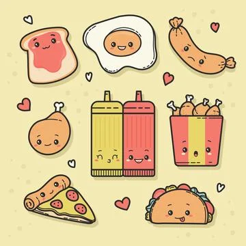 Hand drawn kawaii objects collection Stock Illustration
