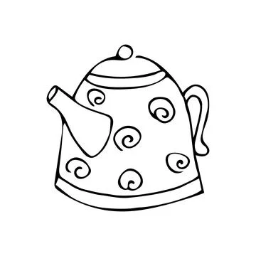 Hand-drawn kettle isolated on white background, kitchen Stock Illustration