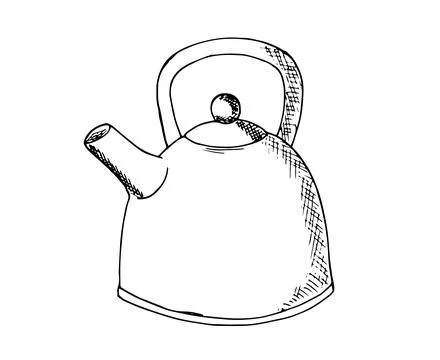 Hand-drawn kettle in sketch style. Kitchenwear. Isolated illustration of a ki Stock Illustration