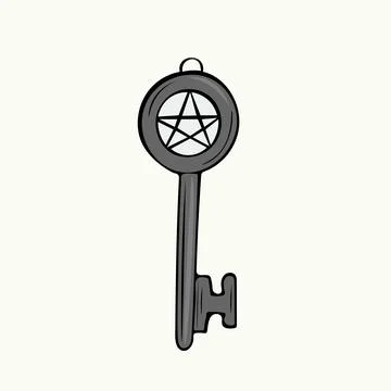 Hand-drawn key with a pentagram. Vector illustration Stock Illustration