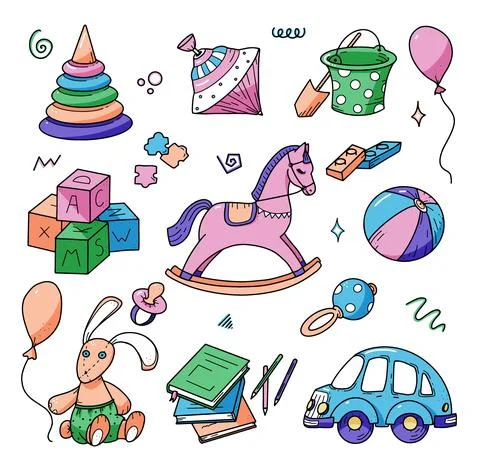 Hand drawn kids doodle set, doodle style. Vector colorful Illustration 스톡 일러스트