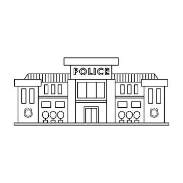 Hand drawn kids drawing Vector illustration Building of Police station flat.. Ilustración de archivo