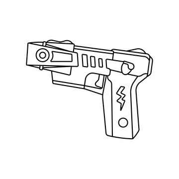 Hand drawn kids drawing Vector illustration stun gun pistols electric flat .. Stock Illustration