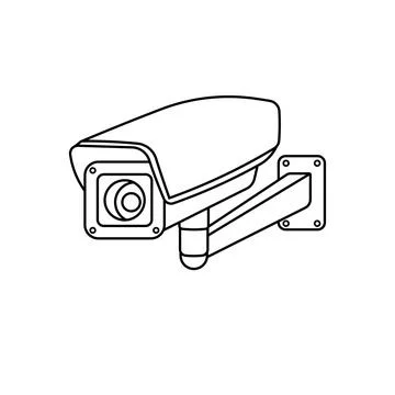 Hand drawn kids drawing Vector illustration cctv camera vector flat cartoon.. Ilustración de archivo