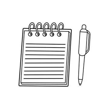 Hand drawn kids drawing Vector illustration White notebook and pen flat car.. Stock Illustration